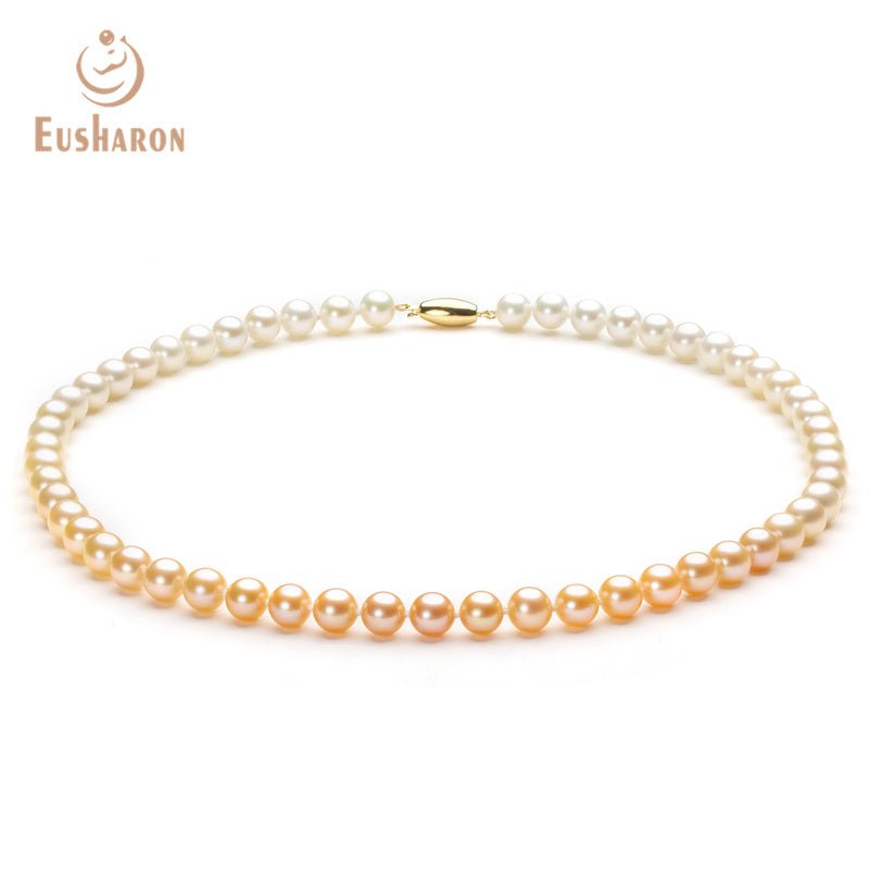 Pink Gradient Color Round Freshwater Pearl Necklace - Pearl Jewelry - Eusharon