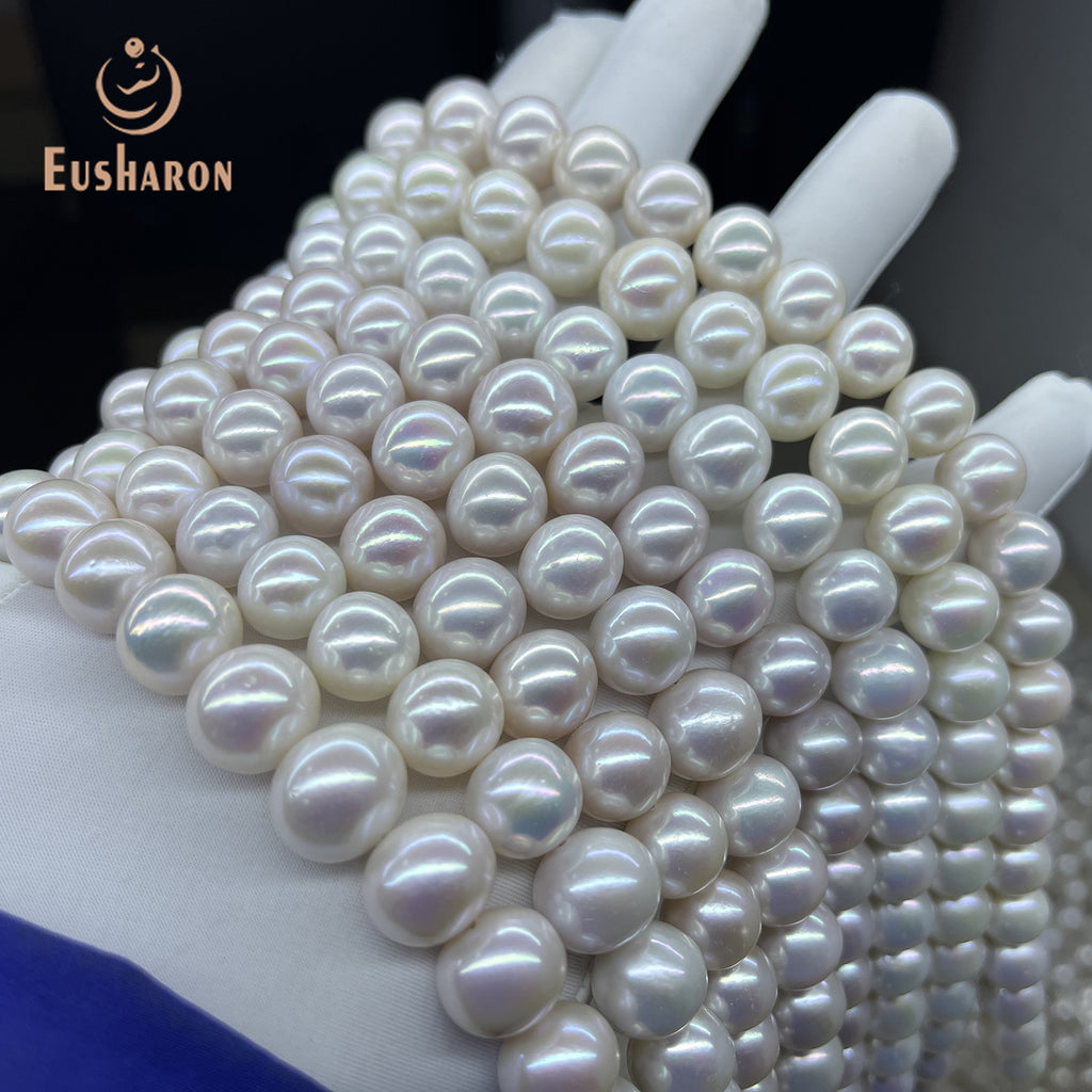 11 - 13mm AA+ Near Round White Edison Pearl Strand - Edison Pearl - Eusharon