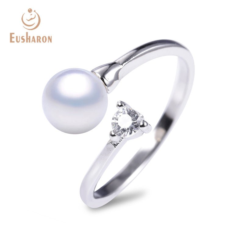 Classic Simple Sterling Silver Round Pearl Open Ring - Pearl Jewelry - Eusharon