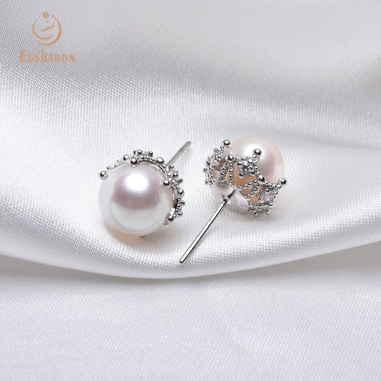 10 Pairs Simple White Round Freshwater AK Pearl Stud Earrings - Pearl Jewelry - Eusharon