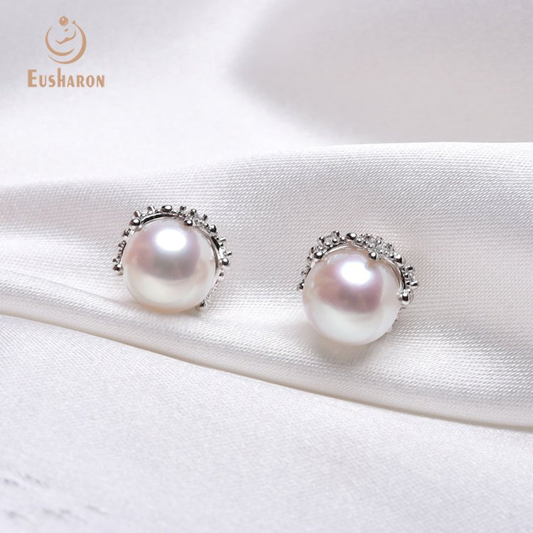 10 Pairs Simple White Round Freshwater AK Pearl Stud Earrings - Pearl Jewelry - Eusharon