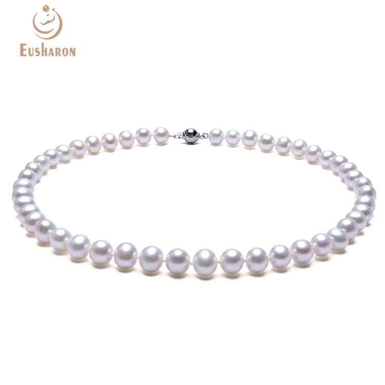 9 - 10mm AA+ White Freshwater Pearl Necklace - Pearl Jewelry - Eusharon