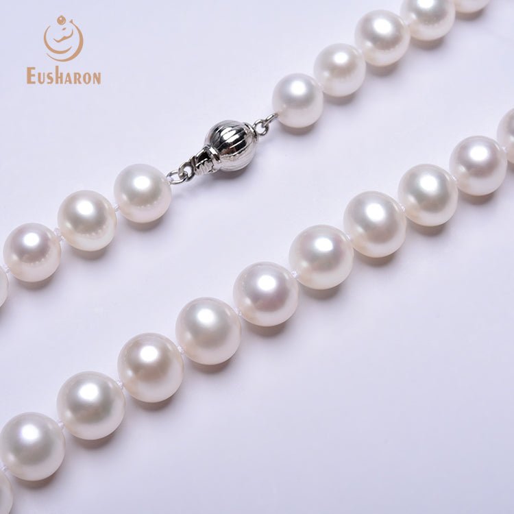 9 - 10mm AA+ White Freshwater Pearl Necklace - Pearl Jewelry - Eusharon