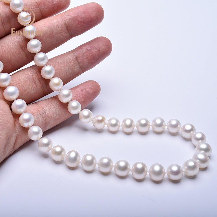 9 - 10mm AA+ White Freshwater Pearl Necklace - Pearl Jewelry - Eusharon