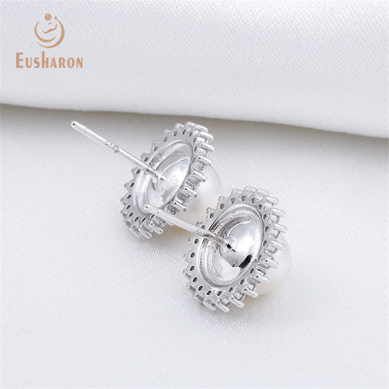 10 Pairs CZ White Round Freshwater Earring Studs - Pearl Jewelry - Eusharon