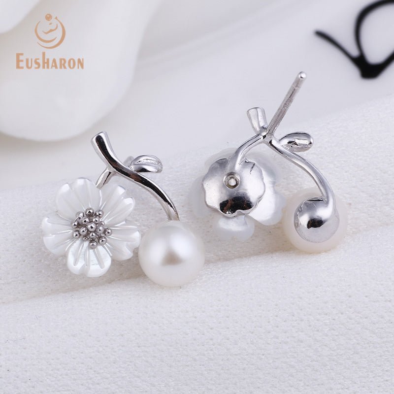 Plum Flower Sterling Silver Freshwater Pearl Jewelry Set - Pearl Jewelry - Eusharon