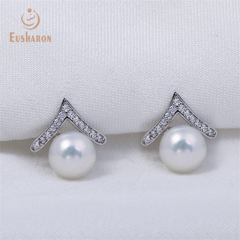 10 Pairs Letter V Shape S925 Freshwater Pearl Stud Earrings - Pearl Jewelry - Eusharon