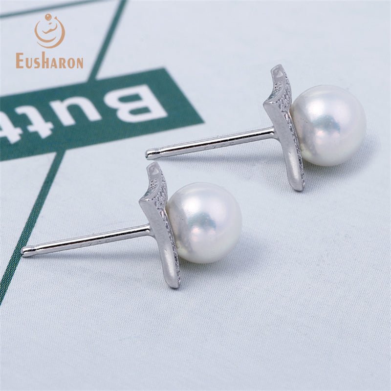 10 Pairs Letter V Shape S925 Freshwater Pearl Stud Earrings - Pearl Jewelry - Eusharon