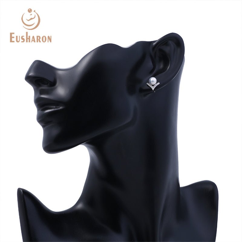 10 Pairs Letter V Shape S925 Freshwater Pearl Stud Earrings - Pearl Jewelry - Eusharon