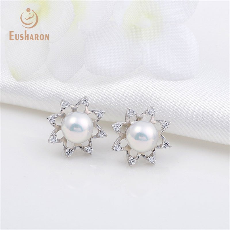 10 Pairs Lotus Flower Freshwater Pearl Stud Earrings - Pearl Jewelry - Eusharon