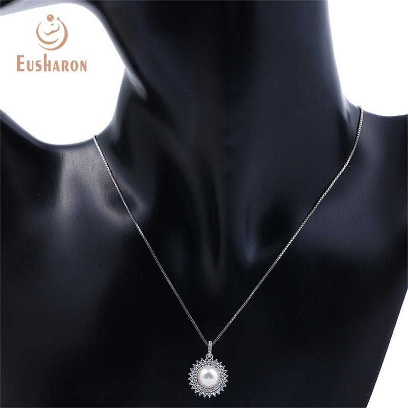 10 PCS Circle CZ Diamond Freshwater Pearl Pendant Earrings Ring Jewelry Set - Pearl Jewelry - Eusharon