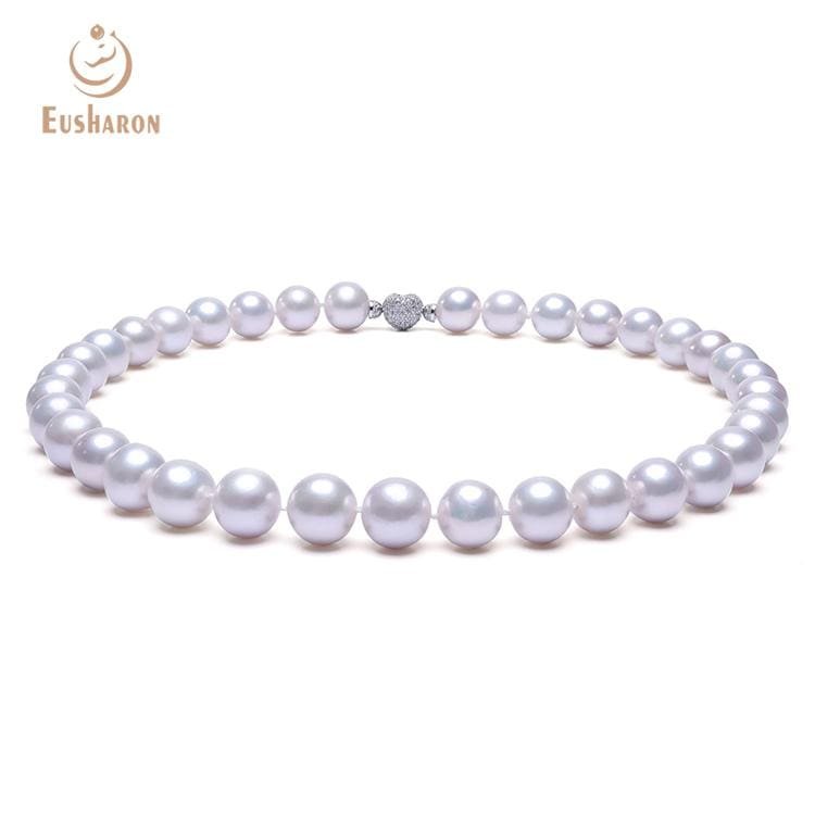 11 - 14mm Excellent Luster White Edison Round Pearl Necklace - Pearl Jewelry - Eusharon