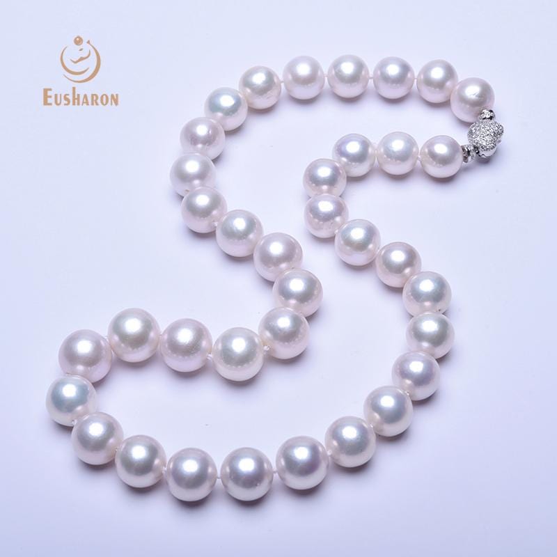 11 - 14mm Excellent Luster White Edison Round Pearl Necklace - Pearl Jewelry - Eusharon