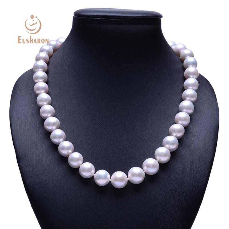 11 - 14mm Excellent Luster White Edison Round Pearl Necklace - Pearl Jewelry - Eusharon