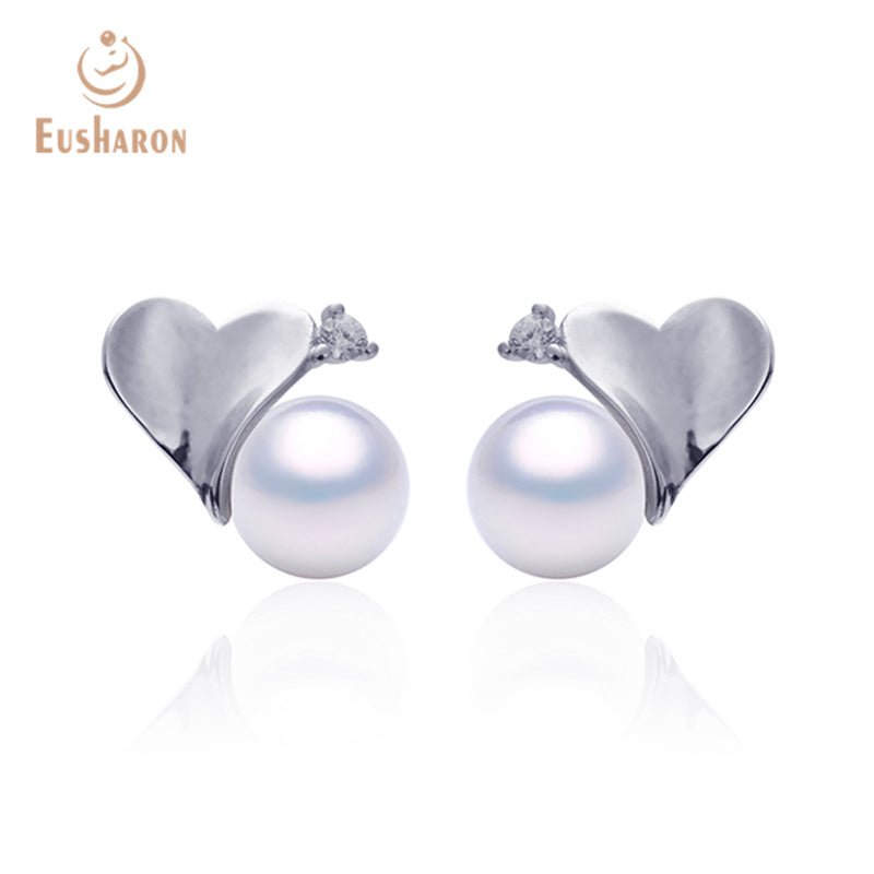 10 Pairs Love Sterling Silver Round Freshwater Pearl Studs - Pearl Jewelry - Eusharon