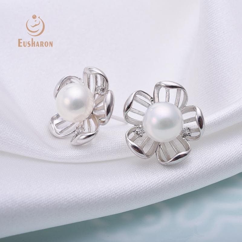 Peach Blossoms Sterling Silver Freshwater Pearl Studs