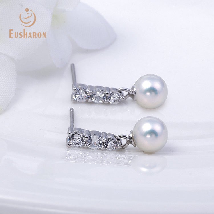 10 Pairs Simple CZ Freshwater Pearl Earrings - Pearl Jewelry - Eusharon