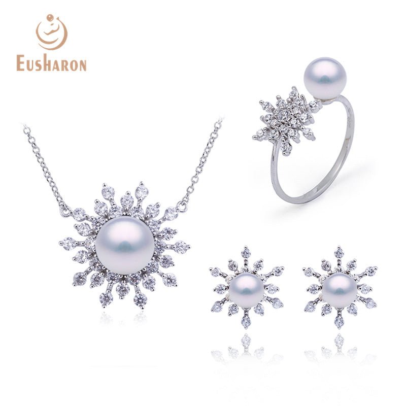 10 PCS Snowfalke Edison Freshwater Pearl Earrings Pendant Ring Set - Pearl Jewelry - Eusharon