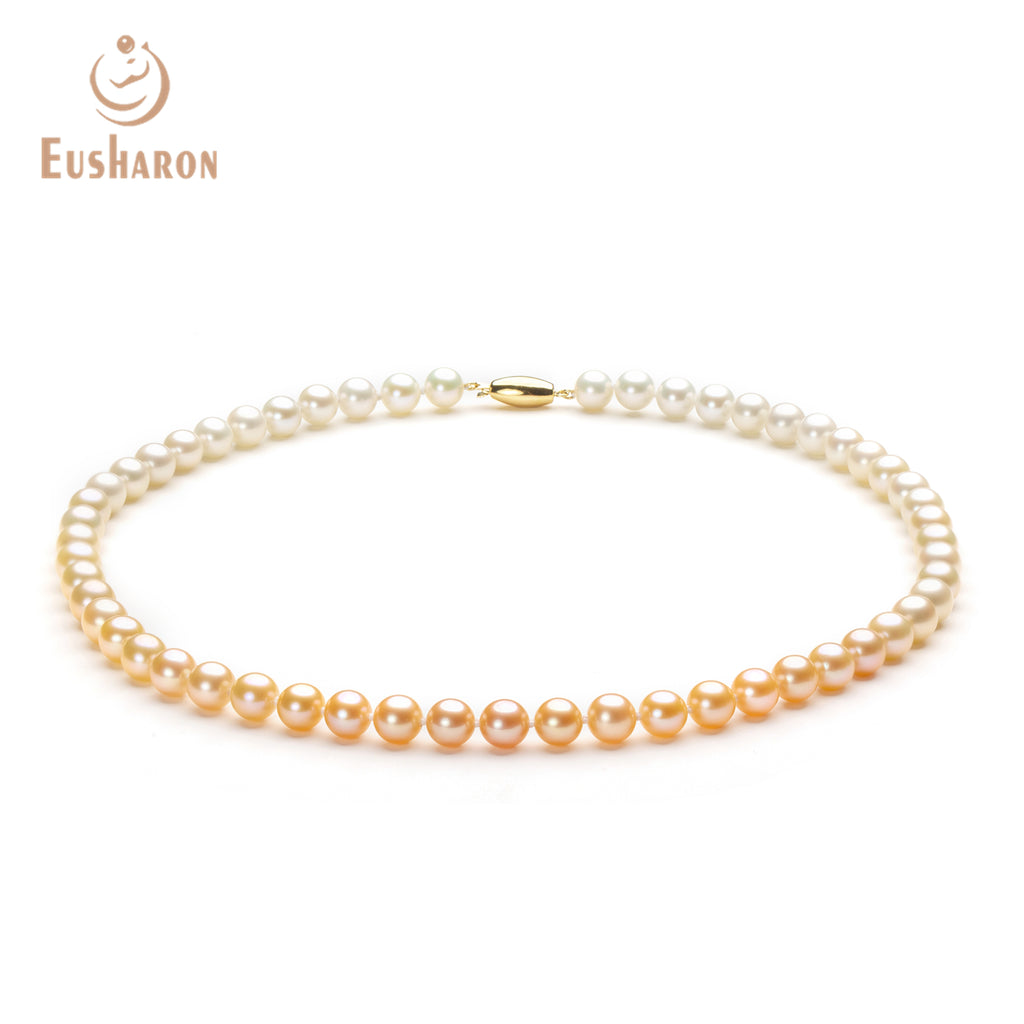 6 - 8mm AAA Pink Gradient Color Freshwater Pearl Necklace - Pearl Jewelry - Eusharon