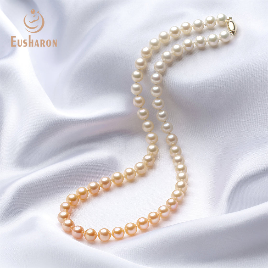 6 - 8mm AAA Pink Gradient Color Freshwater Pearl Necklace - Pearl Jewelry - Eusharon