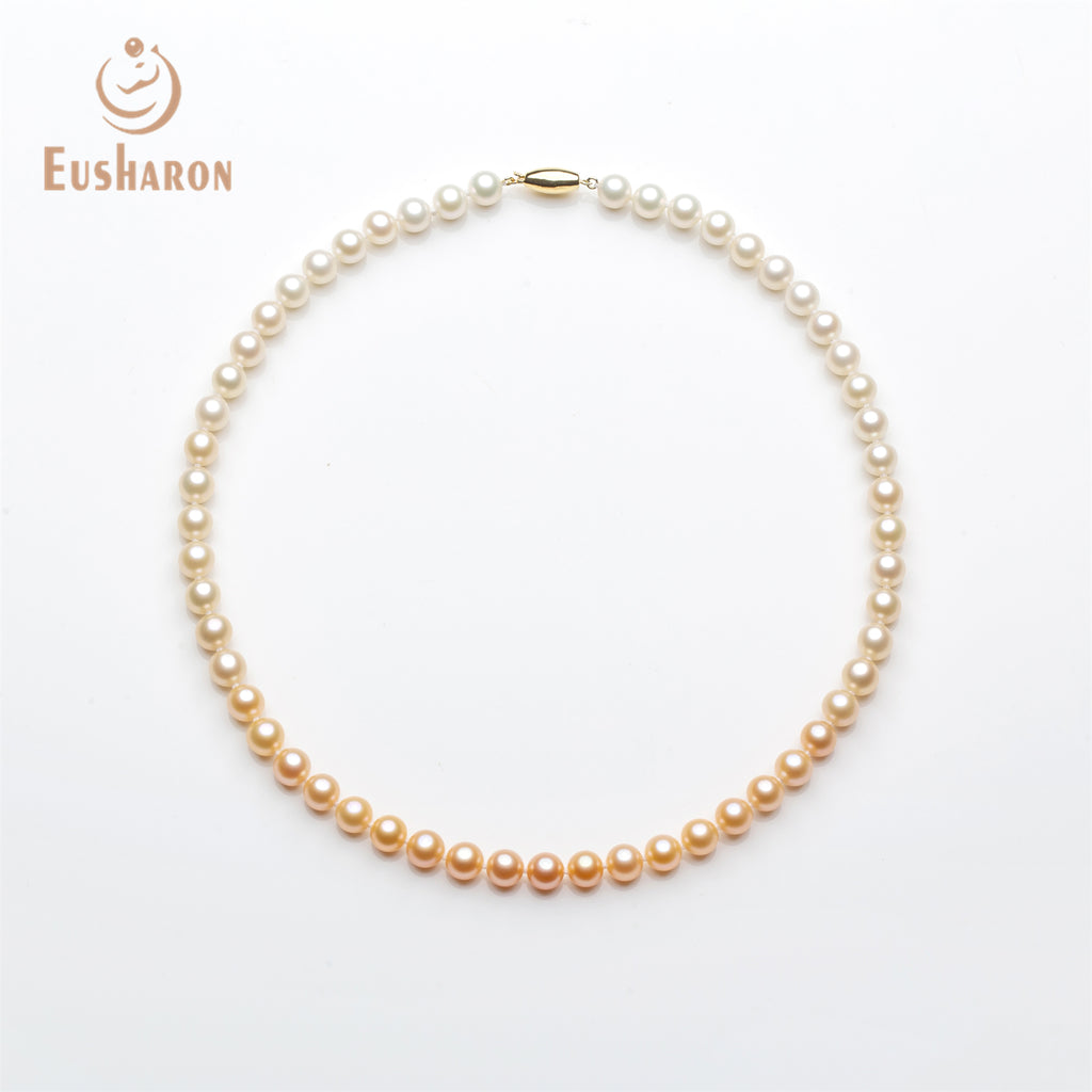 6 - 8mm AAA Pink Gradient Color Freshwater Pearl Necklace - Pearl Jewelry - Eusharon