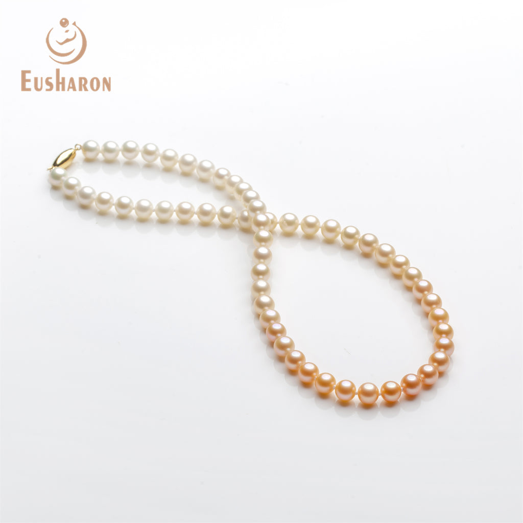 6 - 8mm AAA Pink Gradient Color Freshwater Pearl Necklace - Pearl Jewelry - Eusharon