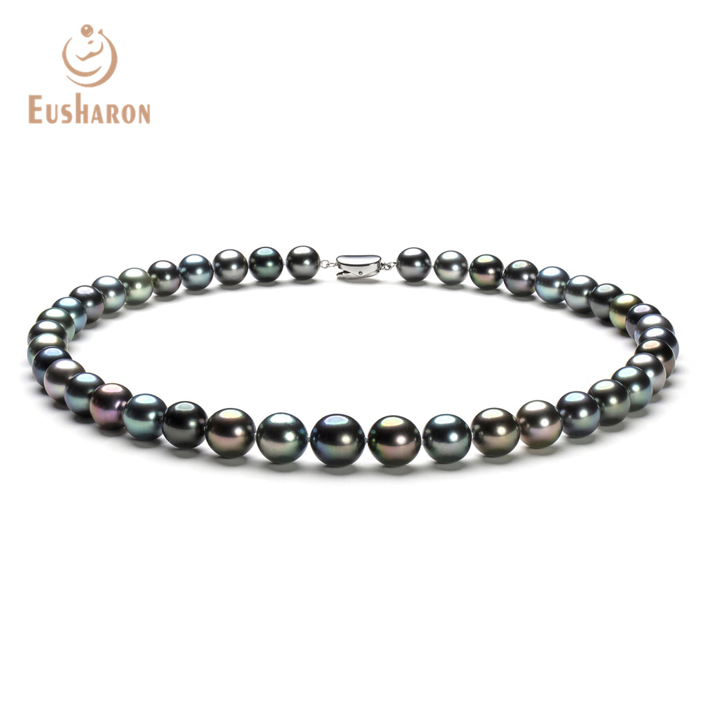 8.3 - 11.4mm AAA Round Tahitian Pearl 18K Necklace - Pearl Jewelry - Eusharon