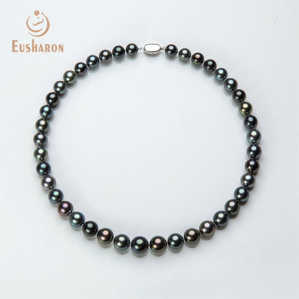 8.3 - 11.4mm AAA Round Tahitian Pearl 18K Necklace - Pearl Jewelry - Eusharon