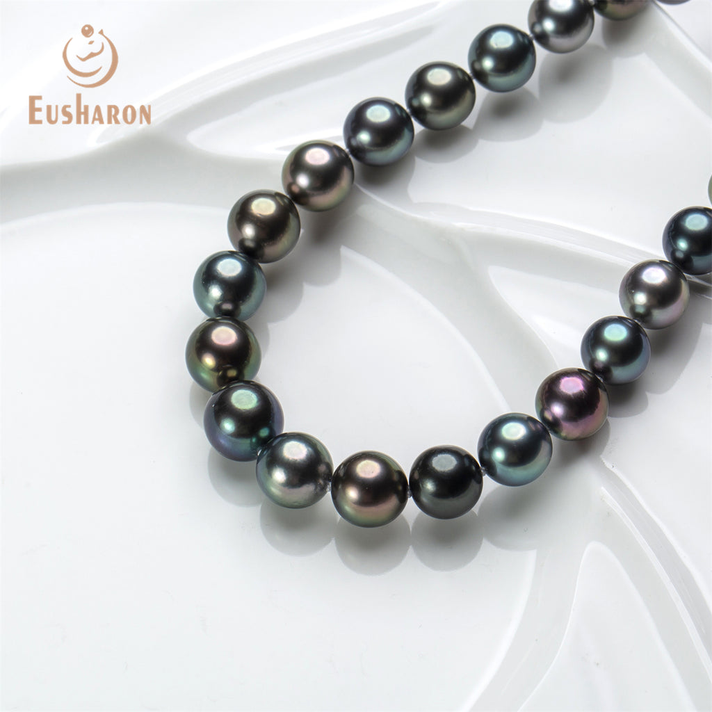 8.3 - 11.4mm AAA Round Tahitian Pearl 18K Necklace - Pearl Jewelry - Eusharon