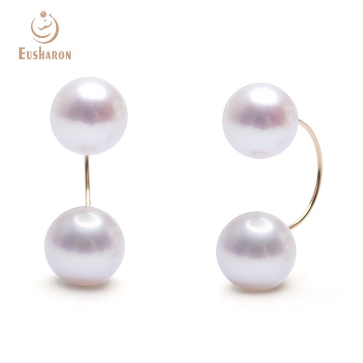 7.5 - 8.5mm White Freshwater AK Pearls 18K Gold Earrings - Pearl Earring - Eusharon