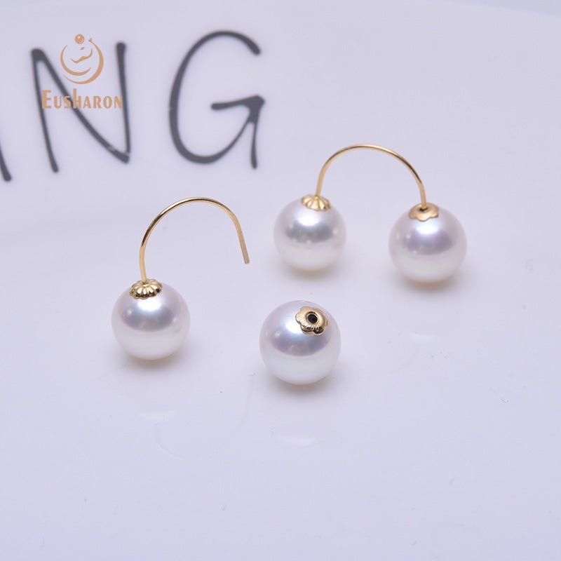 7.5 - 8.5mm White Freshwater AK Pearls 18K Gold Earrings - Pearl Earring - Eusharon