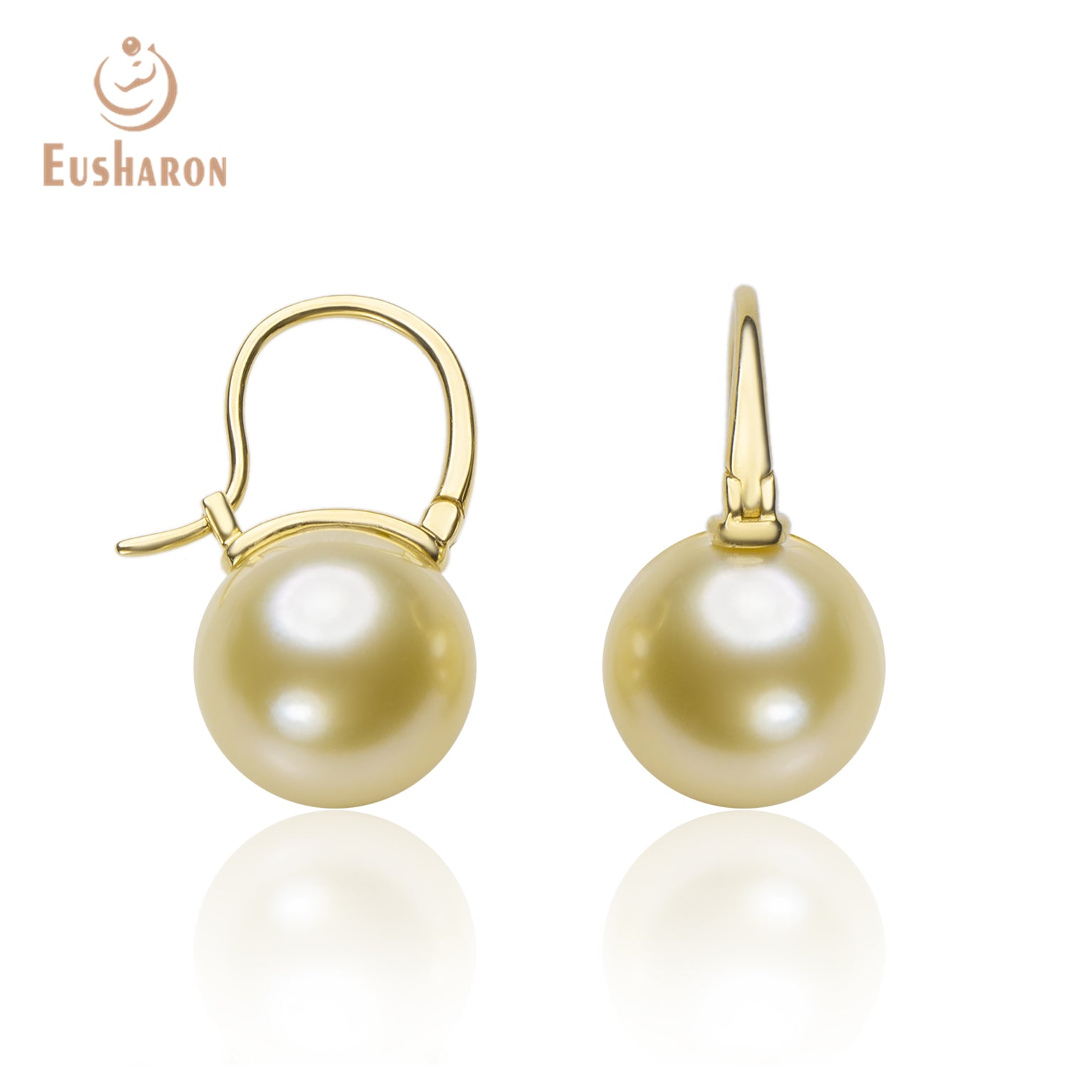 10 - 11mm AAA South Sea Gold Pearl Huggie Earrings - Pearl Jewelry - Eusharon