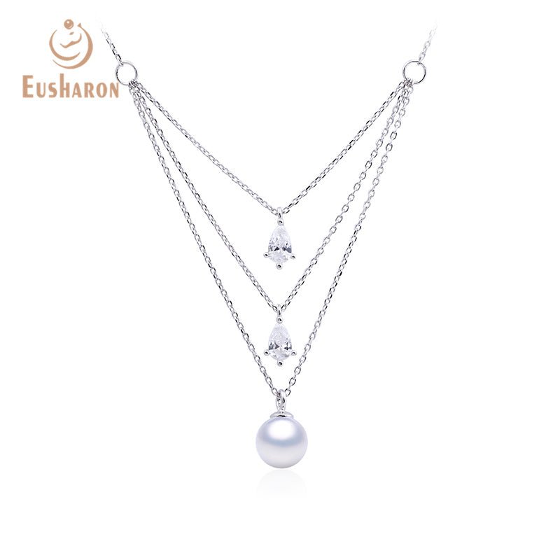 10 PCS Crystal Three Chains Freshwater Pearl Pendant Necklace - Pearl Jewelry - Eusharon