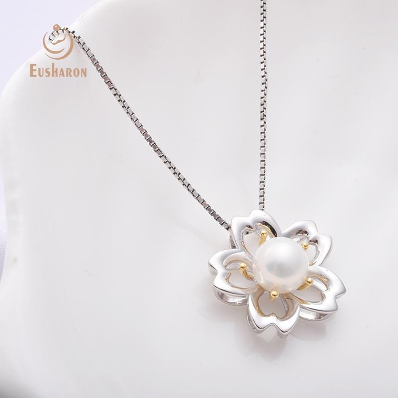 Wholesale sterling silver cherry blossom freshwater pearl pendant