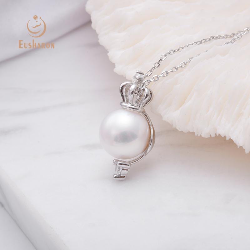 sterling silver crown round freshwater pearl pendant