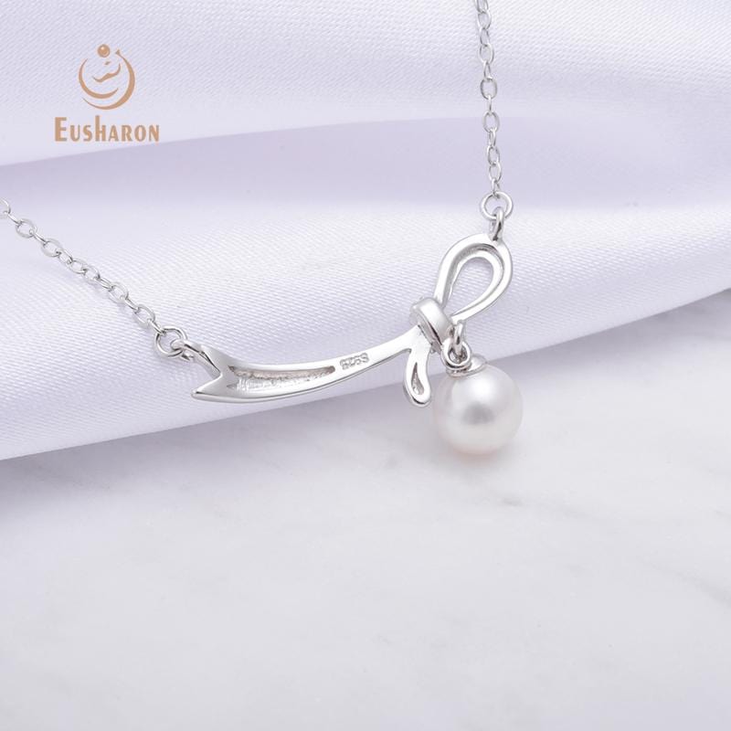 silver bowknot freshwater pearl pendant necklace