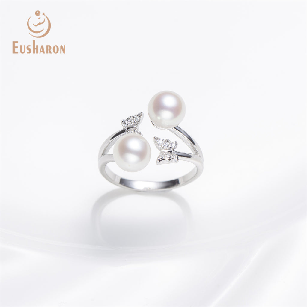 10 PCS S925 Butterfly Double White Freshwater Pearl Ring - Pearl Jewelry - Eusharon