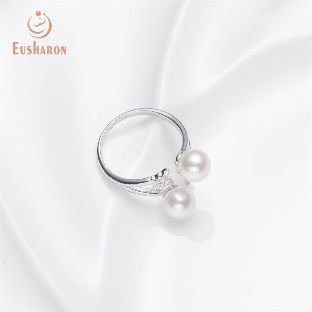 10 PCS S925 Butterfly Double White Freshwater Pearl Ring - Pearl Jewelry - Eusharon