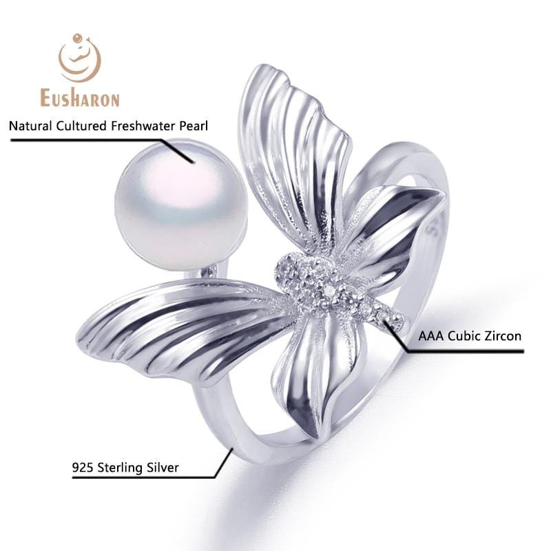 silver butterfly pearl rings wholesale