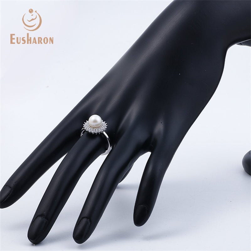 10 PCS Circle CZ Diamond Freshwater Pearl Pendant Earrings Ring Jewelry Set - Pearl Jewelry - Eusharon