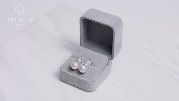 CZ diamond butterfly and round freshwater pearl earrings