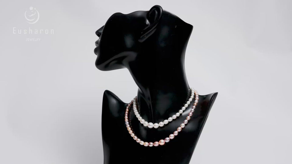 Wholesale 3-9mm Rice Shape Cultured Freshwater Pearl Tower Chain Strand