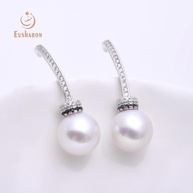 geometric silver  pearl earrings