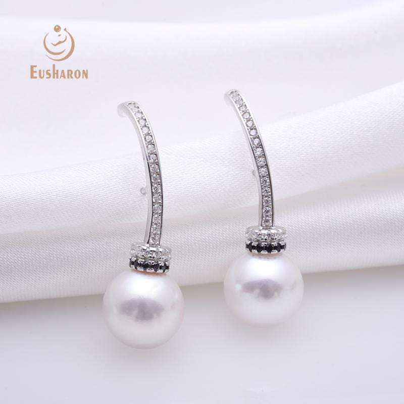 geometric round white freshwater pearl earrings