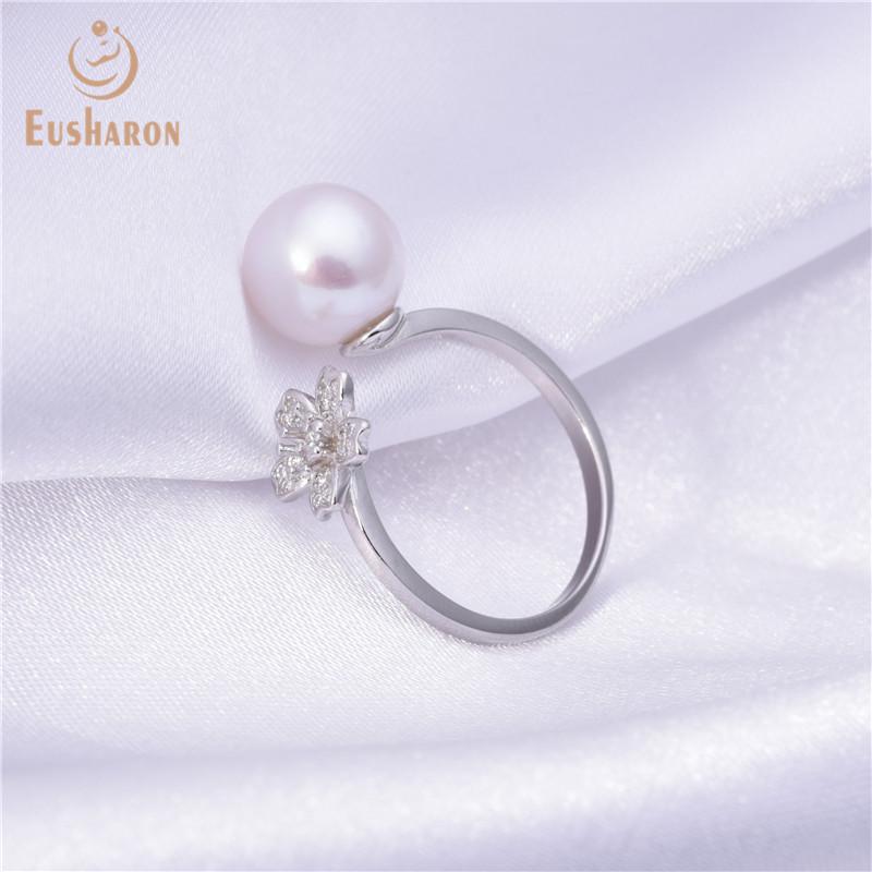 silver flower pearl ring