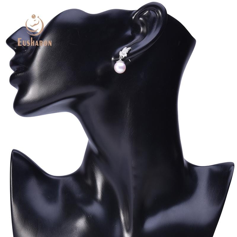 silver butterfly pearl earrings