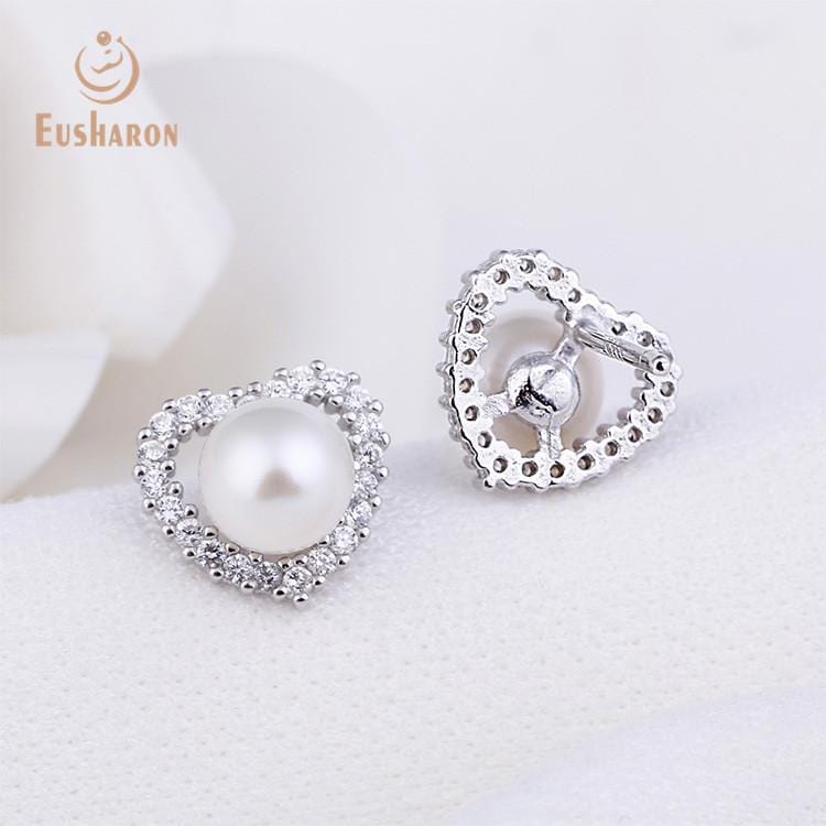 silver heart pearl earring