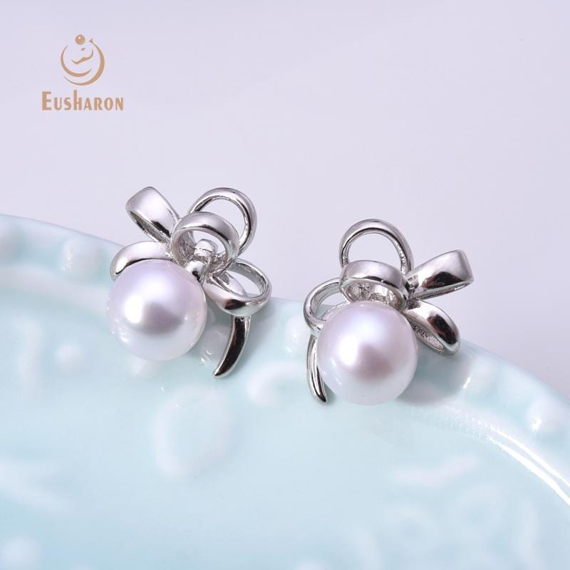 925 silver bowknot pearl earrings