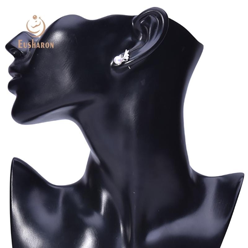 CZ diamond bow round pearl stud earrings