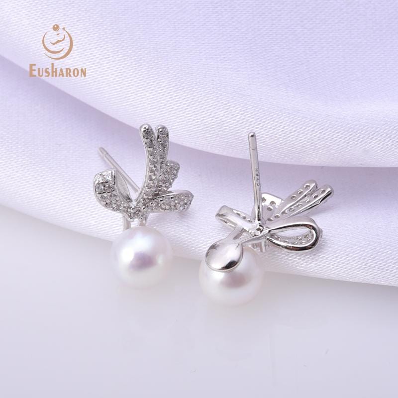 silver bow pearl studs